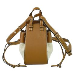 本物 ロエベ LOEWE ハンモック 2WAY ショルダーバッグ ハンドバッグ ポシェット キャンバス レザー ベージュ ブラウン バッグ 中古 【フォロー割】