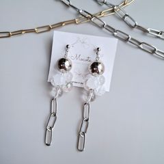 シルバー  鈴丸 × チェーン  大玉メタル  ぷるん シャボン玉  パール  シルバー  ピアス / イヤリング