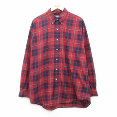 XL/古着 ラルフローレン 長袖 ブランド シャツ メンズ 90s ワンポイントロゴ BLAKE 大きいサイズ ロング丈 コットン ボタンダウン 赤他 レ