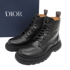 【極美品】DIOR ディオール オム 24SS BUFFALO オブリーク レースアップ レザー ブーツ 43 28 黒 ラバーソール 保存箱・替え紐付き 47317