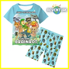 Tung Tung Tung Sahur トゥントゥントゥン サフール Itarian Brainrot イタリアンブレインロット半袖Tシャツ トップス セットアップ上下セット夏パジャマ 110 120 130 140 150 子供服キッズ服 tssuc025