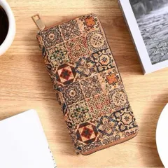 木目調幾何学ラウンドファスナー長財布（B）ウォレットサイフカードケースカード入れ