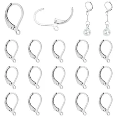 【在庫セール】フック ピアス ジュエリー用 フープ イヤリング DIY用 フランス シルバー 手作り 304ステンレス イヤリングパーツ 手芸用品 約20個セット PandaHall 13x10.5mm PH