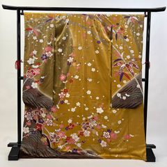 中振袖 振袖 正絹 中古品 からし からし色 黄色 2S229 HAC0041