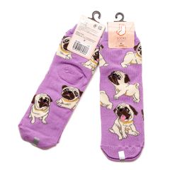 【人気商品】ペットとアニマルソックス Pet Socks & Pug Animal ソックス Socks レディース SD-2001 パグ ペットラバーズ 2足セット パープル