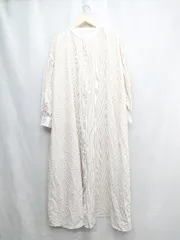 ◇ ⊂ lowy by corners ストライプ柄 長袖 ロング丈 ワンピース サイズL ベージュ ホワイト レディース E  【1504210002902】