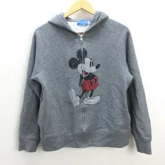 y■ディズニー/DISNEY ミッキープリント ジップパーカー■灰【レディースM】LADIES/78【中古】