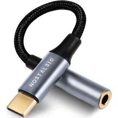 NOSTALSIC USB C ＆ 3.5 mm イヤホンジャック変換 オーディオアダプタ DAC搭載 24bit/96KHz対応 ハイレゾ音質 TRRS/4極 ナイロン編み 音量調節/通話/音楽対応 iPhone15 16 シリーズ/iPad  [シルバー]
