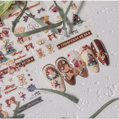 ネイルシールクリスマスくまテディベアリースプレゼントリボン可愛い人気季節