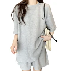 [ReiLuana] スエット レディース Tシャツ ショート パンツ ルーム ウェア 部屋着 セットアップ (ライトグレー, XL) [ライトグレー] [XL]