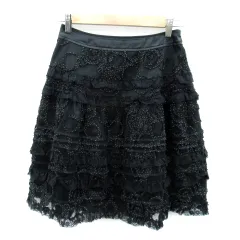 ロイスクレヨン Lois CRAYON チュールスカート フレアスカート ひざ丈 レース ティアード ドット柄 総柄 M 黒 ブラック /SY23