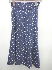 ◇ MAJESTIC LEGON 花柄 膝下丈 フレア スカート サイズM ネイビー ホワイト イエロー レディース P  【1408200004160】