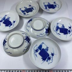 明治〜大正期 染付巻物文様五寸皿 十枚 裏唐草文様 15cm 平戸 有田