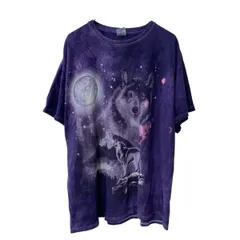 GILDAN 半袖 ウルフ プリントTシャツ XL パープル タイダイ ザマウンテン アニマル 古着卸 アメリカ仕入 a705-6172