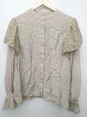 ◇ ⊂ mily bilet レース　フリル　シアー　キャンディースリーブ 長袖 ブラウス サイズXL ベージュ レディース P  【1410230003129】