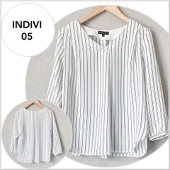 【美品♪】インディヴィ　ストライプVネックブラウス XS(SS) 長袖　ブラウス B376