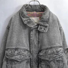 80～90s TODAYS NEWS ケミカルウォッシュ ブラック デニム 変形デザイン ジャケット ヴィンテージ ジャンパー ビンテージ USA アメリカ古着 メンズXL相当