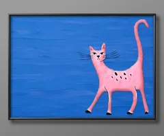 10030ピンクキャット 猫 ネコ A3 サイズ ポスター アート おしゃれ 絵画 インテリア 北欧 イラスト マット紙 艶消し アートパネル 額 フレーム デザイン 壁掛け ギフト 新築祝い ディスプレイ 