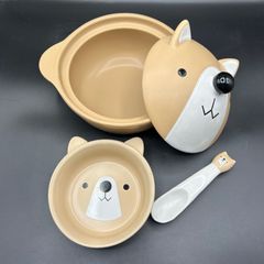 アニマル土鍋　マメシバ　レンゲ　トンスイ　3点セット　一人用