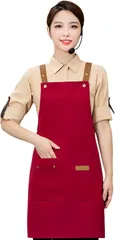 fogman エプロン カフェエプロン おしゃれ かわいい メンズ レディース 防水 防油 シンプル(レッド,  Free Size)