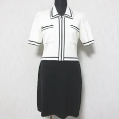 美品 FOXEY BOUTIQUE フォクシーブティック バイカラー 半袖 ニットワンピース ミニドレス ホワイト×ブラック レディース 古着 中古 USED