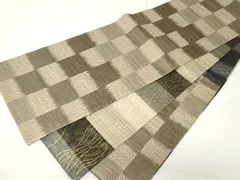 平和屋着物▽スリーシーズン　春夏秋　両面　六通柄袋帯　市松文　金糸　正絹　逸品　CAAX9422yk