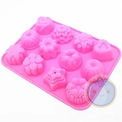 新品（送料無料）12種類　花形　シリコン モールド型　立体　花型 星　ハ ート　バラ　薔薇　母の日　プレゼント　マフィンケーキ型　プリン　ゼーリ　ケーキ型　チョコ型　抜き型　手作り　お菓子 製氷器　キッチン雑貨 製パン道具 石鹸型　石膏型 ハンドメイド レジン