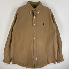 古着 90's/90年代 ラルフローレン RALPH LAUREN 長袖シャツ ワンポイント ロゴ 刺繍 ボタンダウンシャツ 厚手 M  ブラウン系 無地 メンズ