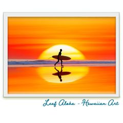 ハワイアンアート 額付き A4｜サンセットサーファー No.44 Leaf Aloha