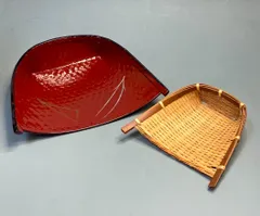 茶道具・菓子器 箕 一閑張 一閑塗 竹和紙製 紅白一組 巡り会い