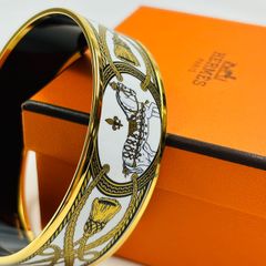2112　HERMES エルメス　エマイユGM　エナメル　バングル　ブレスレット　馬　WH/GD