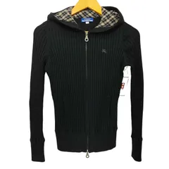 バーバリーロンドン BURBERRY LONDON フード裏ノバチェック柄 ロゴ刺繍 ダブルジップ ウールニットパーカー レディース EUR：38 