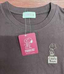 No.95.SNOOPY/スヌーピー/チャーリーブラウン/刺繍＆プリント/Tシャツ/ブラウン/Sサイズ/新品未使用/タグ付き