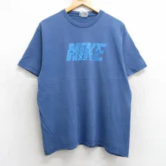 L/古着 ナイキ NIKE 半袖 ビンテージ Tシャツ メンズ 90s ビッグロゴ コットン クルーネック 薄紺 ネイビー spe 25jul08 中古