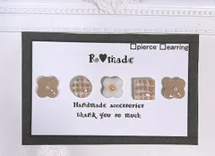 再販3 新作 チェック ベージュ 美濃焼ピアス イヤリング 耳飾り タイル