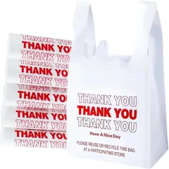 NOELAMOUR 手提げ袋 可愛い レジ袋 THANK YOU 乳白 半透明 取っ手付き マチ付き ポリ袋 32x56cm(ホワイト(50枚))