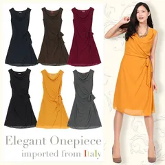 イタリア製 ワンピース レディース ロングワンピース フォーマルワンピース セミフォーマル 結婚式 パーティー 上品 きれいめ エレガント 膝下 ロング丈 シフォンワンピース 無地 Aライン ノースリーブ リボン