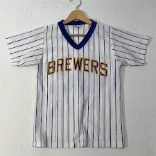 MLB BREWERS USA製 ユニフォーム BREWERS42 ベースボールシャツ ラリュクーズ 半袖 Tシャツ USA製 メンズ ホワイト/ブルー