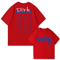バスケットボール ダーク・ノウィツキー 41番 プリントTシャツ メンズ 半袖 応援 カジュアル レッド