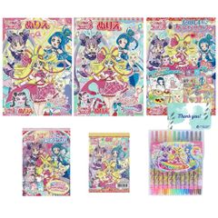 サンスター文具 キミとアイドルプリキュア♪ ぬりえ5冊+クレヨン (B5 ぬりえAB たのしいあそびぬりえ A6ちっちゃぬりえ B6ボリュームたっぷりぬりえ くるくるカラフルクレヨン 12色) RPJセット 塗り絵 女の子 かわいい KIP5C 1559