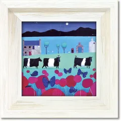 絵画 アリサ ブラック「ブラッタビー アンド ベルティ」 インテリア 額入り 絵画 飾る 牛 かわいい 動物 アート  壁飾り プレゼント ギフト アニマル 癒やし アート フレーム ポスター 風景 引越 新築 お祝い Sサイズ おしゃれ 壁掛け 絵