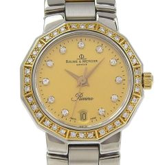 【Baume & Mercier】ボーム＆メルシェ リビエラ ダイヤベゼル 11P 5231 ステンレススチール クオーツ アナログ表示 レディース ゴールド文字盤 腕時計