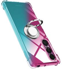新品 1 VII ケース リング TPU Xperia 薄型 軽量シリコン グラデーション色 ケース 耐衝撃 指紋防止 車載ホルダー対応 防塵 一体型 人気 携帯カバー(ピンクグリーン)