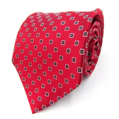 ジャストフィットタイ ブランド ネクタイ 小紋柄 スクエア柄 シルク 日本製 PO  メンズ レッド JUST FIT TIE 【中古】