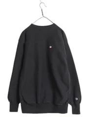 【お得なクーポン配布中!】 90s ★ チャンピオン リバースウィーブ スウェット メンズ XXL 黒 古着 オールド トレーナー ワンポイント ヘビーウェイト 目付き ブラック