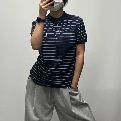 ポロラルフローレン ストライプ ボーダー柄 カラ―半袖Tシャツ ネイビー M 061205