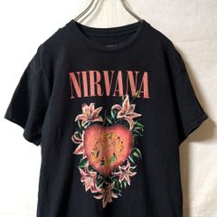 ニルヴァーナ ハート花柄Tシャツ 黒 M カートコバーン バンドT【4880