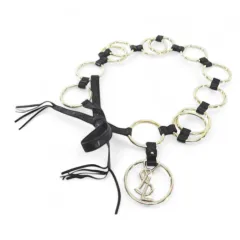 イヴサンローラン YVES SAINT LAURENT チェーンベルト フープ レザーリボン ゴールド系 ロゴ 文字 小物