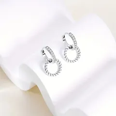 925 シルバー ダブルフープ ピアス ツイスト ジルコニア レディース 上品 エレガント ギフト 誕生日 結婚式 パーティー
