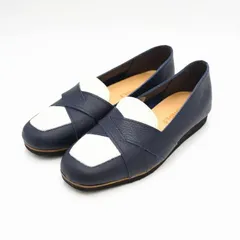 Figurino フィグリーノ 22.5cm mer0485 ネイビー×ホワイト 紺 白 クロスベルトローファー 軽量 日本製 本革 ls1520